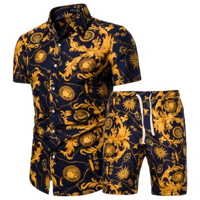 China New Arrival Mens QUICK DRY Summer Printed Short Sleeve Shirts And Shorts Set Beach Wear 2 Piece Set for sale