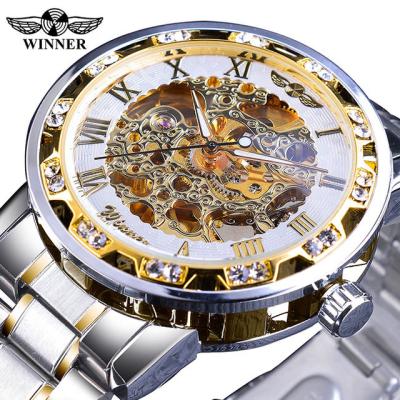 China Luminous Mechanical Watches Hand-wind Watches Roman Number Skeleton Wrist Watches Luminous Hands reloj hombre for sale