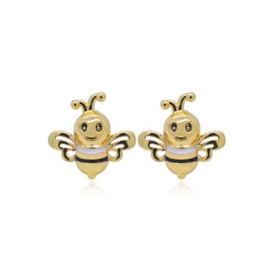 China FASHIONABLE Factory Price 18k 14k Gold Plated Cute Little Enamel Bee Stud Earrings for sale