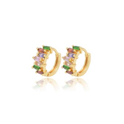 China FASHIONABLE Thin Circle Earring CZ Stone Huggie Circles Multi Color Zircon Pave Rainbow Circle Earrings for sale