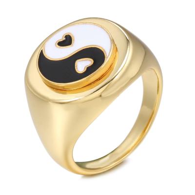 China Trendy Ring 18K Gold Plated Women's Ring Stainless Steel Chunky Enamel Ring for sale