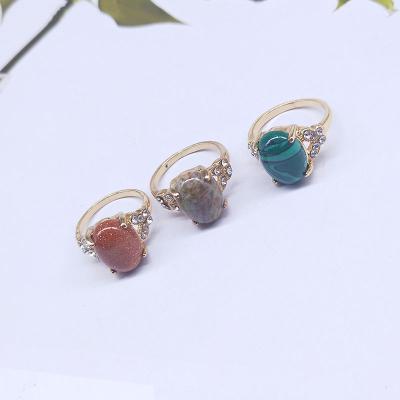 China Wholesale Punk Natural Stone Ring Women Geometric Stone Metal Inlaid Ring Jewelry Ring for sale