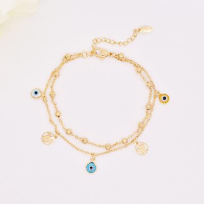 China Trendy Custom Made Turkish Bracelet Summer Top Selling Simple Blue Evil Eyes Blue Evil Eyes Ankle Chain For Women for sale