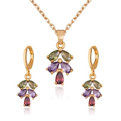 China CLASSIC Colorful Cheap Bridal Dubai Bridal 18k Gold Plated Zircon Necklace And Earrings Jewelry Set for sale