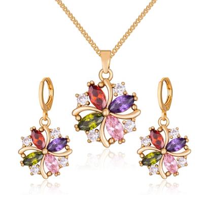 China CLASSIC Colorful Cheap Bridal Dubai Bridal 18k Gold Plated Zircon Necklace And Earrings Jewelry Set for sale