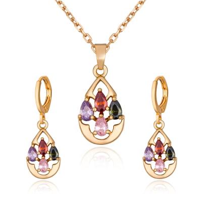 China CLASSIC Colorful Cheap Bridal Dubai Bridal 18k Gold Plated Zircon Necklace And Earrings Jewelry Set for sale