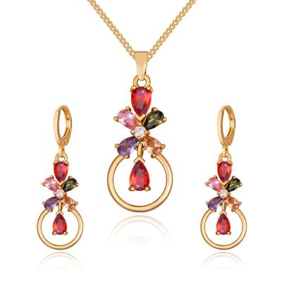 China CLASSIC Colorful Cheap Bridal Dubai Bridal 18k Gold Plated Zircon Necklace And Earrings Jewelry Set for sale