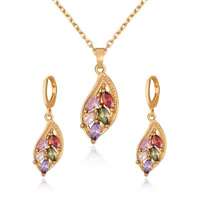 China CLASSIC Colorful Cheap Bridal Dubai Bridal 18k Gold Plated Zircon Necklace And Earrings Jewelry Set for sale