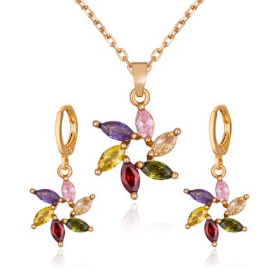 China CLASSIC Colorful Cheap Bridal Dubai Bridal 18k Gold Plated Zircon Necklace And Earrings Jewelry Set for sale