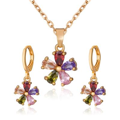 China CLASSIC Colorful Cheap Bridal Dubai Bridal 18k Gold Plated Zircon Necklace And Earrings Jewelry Set for sale