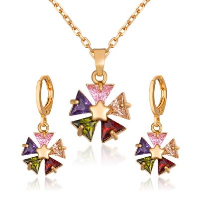 China CLASSIC Colorful Cheap Bridal Dubai Bridal 18k Gold Plated Zircon Necklace And Earrings Jewelry Set for sale