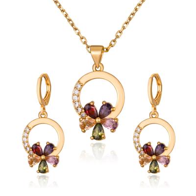 China Latest Trendy Designs Fashion Wedding 18k Gold Plated Jewelry Set Necklace Jewelry Set for sale