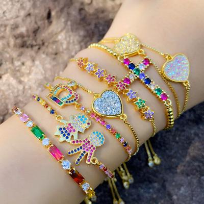 China Wholesale FASHIONABLE Colorful Cute Kids 18k Gold Baguette Bracelets Boy and Girl Adjustable Bracelet Set for sale