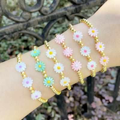 China Hiphop Summer Woman Copper Colored Flower Enameled Stretch Bead Bracelet for sale