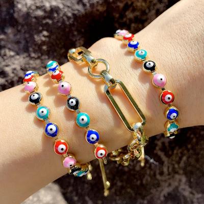 China Hiphop Gold Filled Ladies Link Chain Colorful Evil Eye Beads for sale