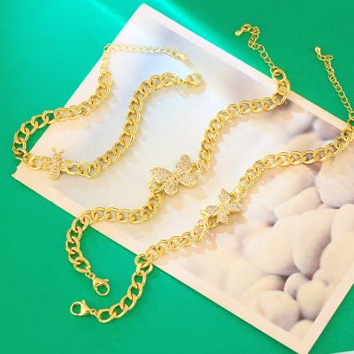 China 18k Gold Cuban Chain Butterfly Bracelets Stack Hiphop Chunky Link Bracelet for sale