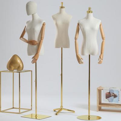 China XINJI Fashion Designer Female Mannequin Stand Golden Stocking Adjustable Cloth Covered Mannequins Half Body for sale