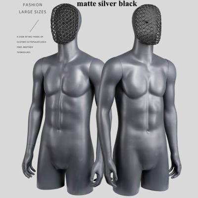 China Fashion Plus Size XINJI Matte Black Silver Model Display Standing Half Body Men Mannequin for sale