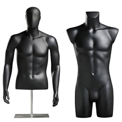 China Male Mannequin Torso Dummy Matt Black Male Display Body Mannequins XINJI Fashion Male Mannequins Store Bright White Window Half Mannequins for sale