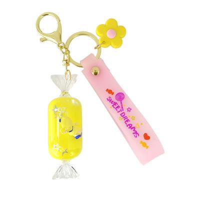 China Inflatable Creative Cute Girl Liquid Floating Candy Bottle Wish Candy Key Chain For Bag Key Chain Pendant Gift for sale