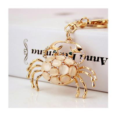 China Promotion Gift E-140 FashionCcute Opal Crab Car Metal Keychains Ladies Handbag Crystal Keychain Pendant Accessories for sale