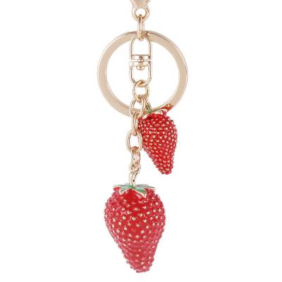 China Creative Crystal Car Fruit Car Heart Key Chain Fashion Bow Cute Strawberry Key Holder Simulated Red Key Rings For Women Girl Jewelry Best Friend for sale