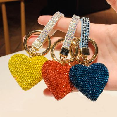 China Korean Glitter Crystal Diamond Heart Shape Purse Bag Promotional Souvenir Valentine's Day Gifts Charm Colorful Heart Pendant Rhinestone Keychains for sale