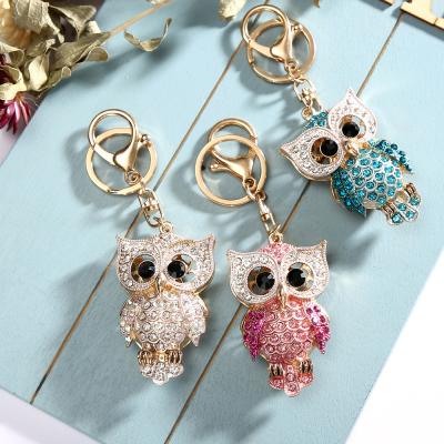 China Custom Rhinestone Owl Keychain Jewelry Promotional Lovely Metal 3D Souvenir Gift Enamel Owl Design Keyring Purse Bag Pendant for Car Key Chain for sale