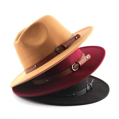 China Wholesale Vintage Brim Wide Belt Buckle Outdoor Radiation Protector Fedora Hat Panama Wool Hats For Men And Women for sale