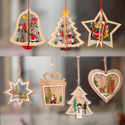 China 2021 Wooden Christmas Tree Ornaments Wooden Star Bells Christmas Decorations Wholesale for sale