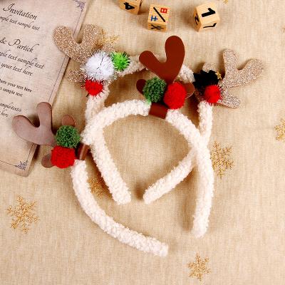 China 2021 New Cute Cloth Christmas Antlers Festival Plush Hair Accessories Gift Winter Fur Girls Christmas Headband for sale