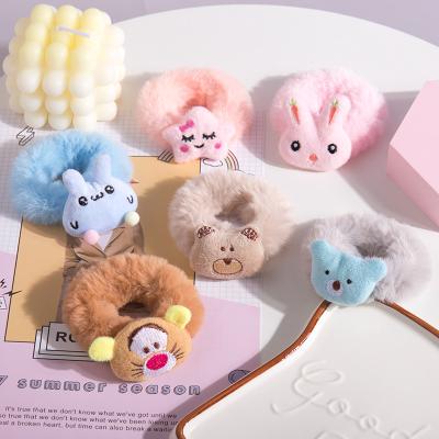 China Cute Winter Ins Girls Plush Hair Ties Bulk Wholesale Hair Scrunchies Crown Soft Faux Fur Hair Scrunchies for sale