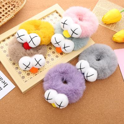 China Cute INS Cartoon Girls Winter Hair Ties Faux Plush Elastic Hair Ties Wholesale Fur Hair Scrunchies for sale