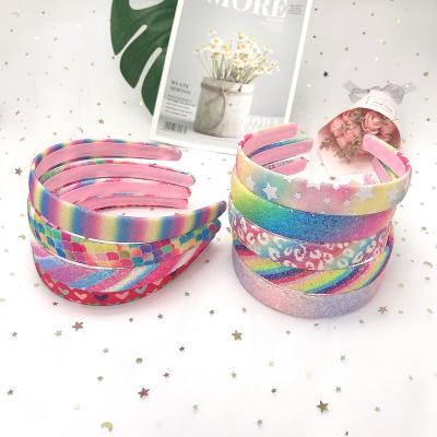 China 2021 new soft fabric sequin sparkle girl headband accessories pink soft rainbow headband for sale