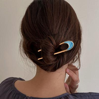 China Alloy Simple Korean Oil Shape U Shape Women Hair Accessories Shape Hairpin Holder Updo Gold Hairpin for sale