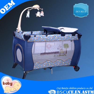 China Fashionable Metal Folding Baby Playpen Travel Hutch Portable Crib with Mosquito Net for sale