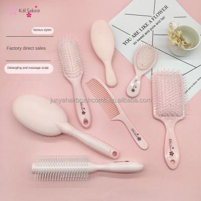 China Home Pink Blue Round Color Plastic Tooth Fine Wide Handle Hair Comb Set For Girls Woman for sale