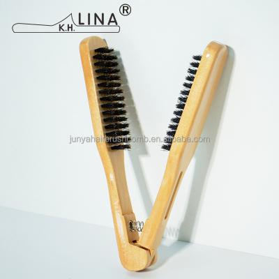 China Compact Double Sided Hair Brush Boar V Type Straightening Detangling Wooden Hair Brush for sale