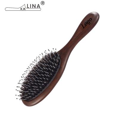 China Cushion Boar Bristle Handle Hairbrush Paddle Hair Detangler Eco-Friendly Bamboo Wood Wooden Brush for sale