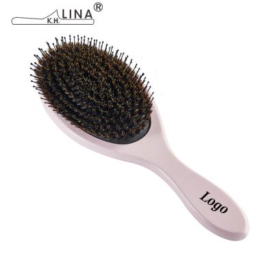 China Factory Wholesale Custom Hair Brush Scalp Massage Comb Detangler Cushion Logo White Pink Ellipse Handle Wooden Hair Brush Supply Directly for sale