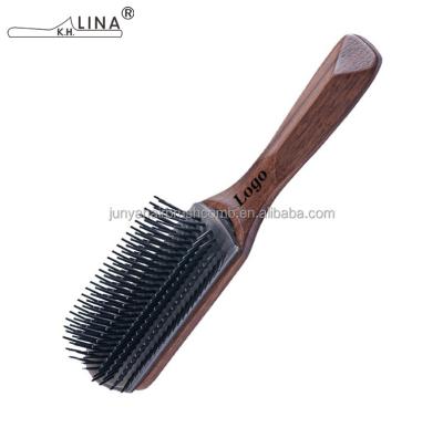 China Nine Rows Compact Removable Wooden Bristle Custom Denman Detangle Curly Brush Comb for sale