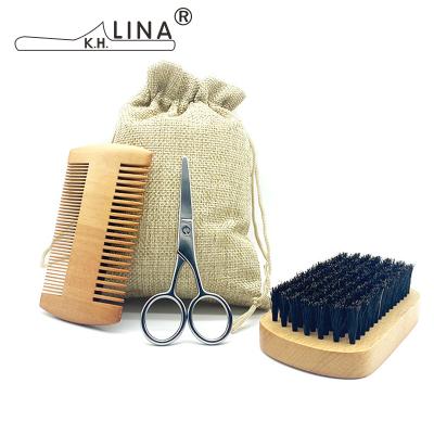 China Barber Tools Soft Boar Wooden Kit With Brush Hair Bristle Comb Beard Brush Beard Care Salon Small for sale