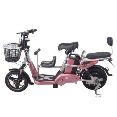 China parent child city electric ebike 3 seats 12ah/48v lithium battery family bicycle high carbon steel battery electric bike for sale