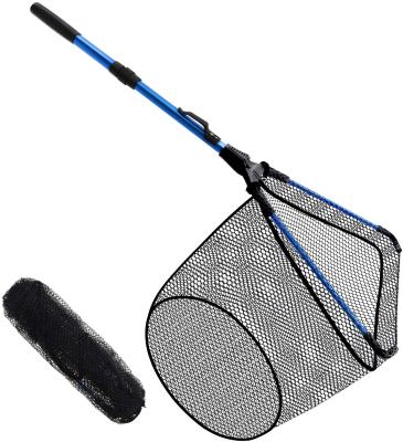 China Collapsible Folding Monofilament Landing Net Fishing Nets with Pole Telescopic Handle Rubber Coating Knotless Mesh for sale