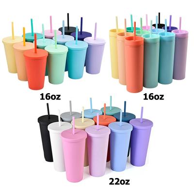 China 2021 Minimalist Straight Lean Sublimation Masks Tumblers 22oz/16oz Double Wall Plastic Cups With Lids And Straws for sale