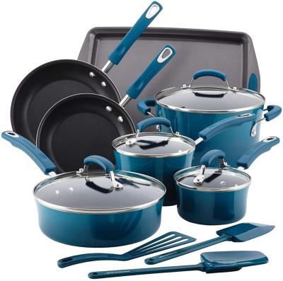 China Rachael Ray Viable 14-Pcs Pressed Non Stick Aluminum Durable Kitchen Cookware Set for sale