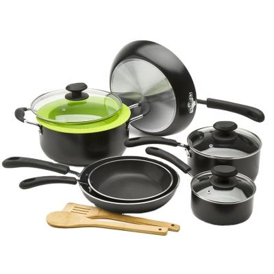 China Dishwasher Safe Non Stick Black Color Sustainable Professional Cookware Sets -12 Piece for sale