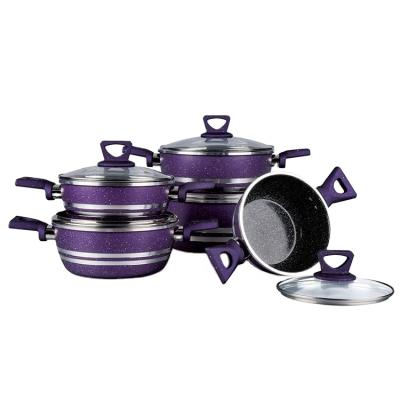 China Sustainable new design hot sales aluminum alloy marble coated cookware sets cooking stock&soup pot for sale