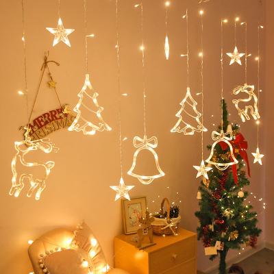 China Chirstmas Decor Christmas Party Decoration LED Curtain Lights Hanging String Lights Fawn Bell Christmas Tree Curtain Lamp for sale