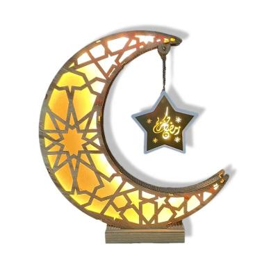 China Newcomers Ramadan Decoration Moon Lights Wood of Muhammadan Open Lesser Bairam LED Lamp Lights for Home Decor for sale